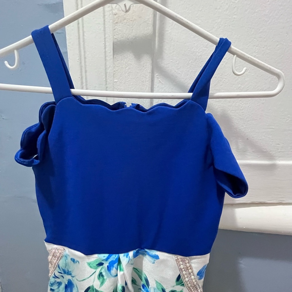 Blue and Floral Off-Shoulder Dress